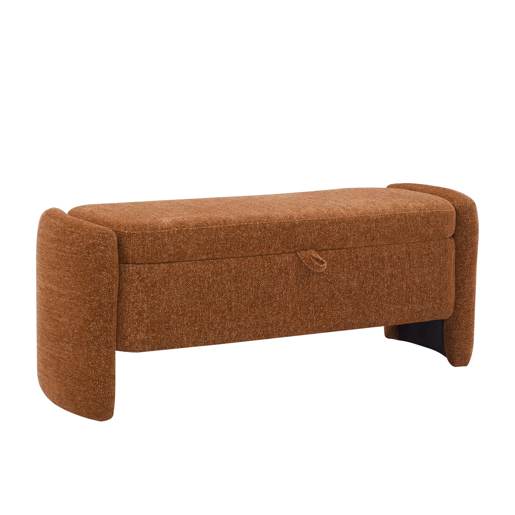 Oval Chenille Storage Ottoman Bench with Large Storage Space for Bedroom, Brown