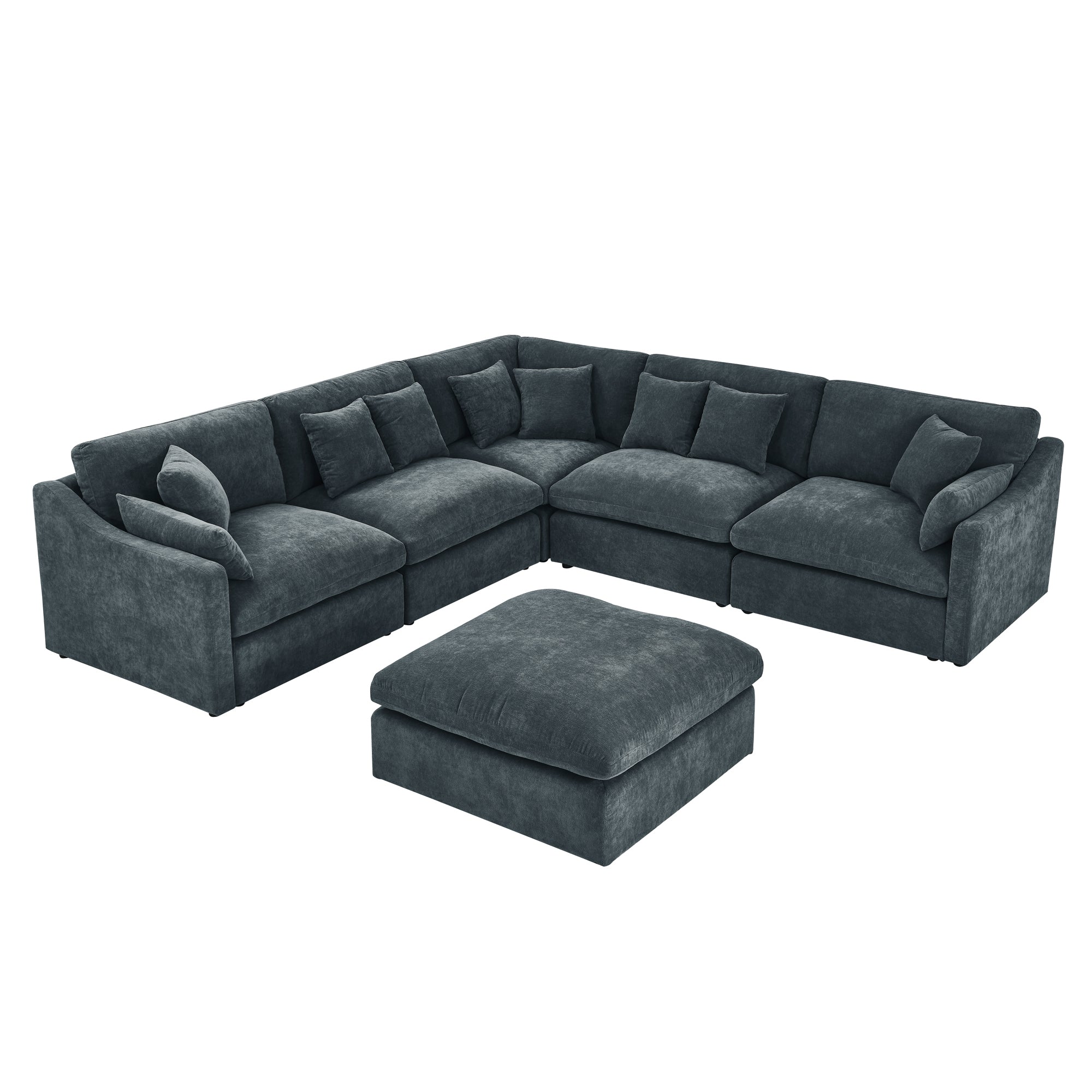 6-Seats Modular L-Shaped Sectional Sofa with Ottoman,10 Pillows, Oversized Upholstered Couch w/Removabled Down-Filled Seat Cushion  for Living Room, Chenille Grey