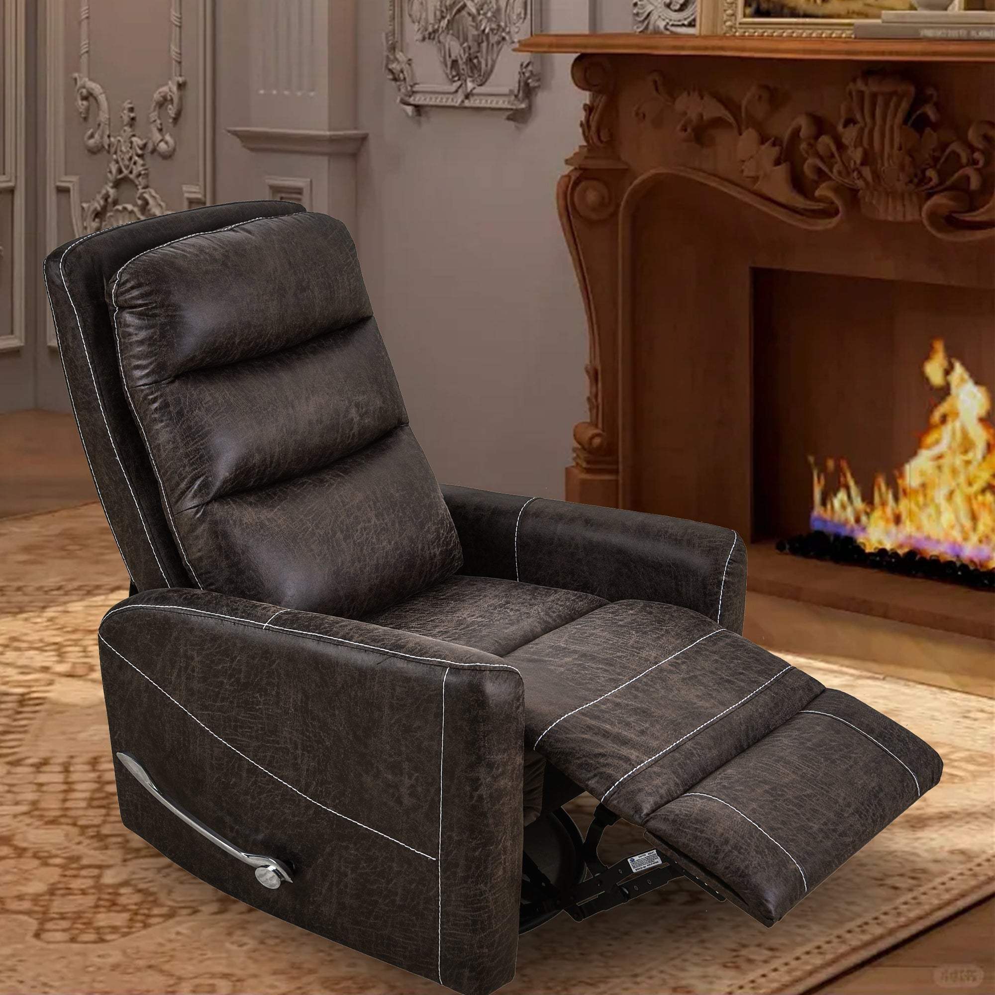 Swivel Rocker Recliner Chair, Manual Glider for Nursery – Brown