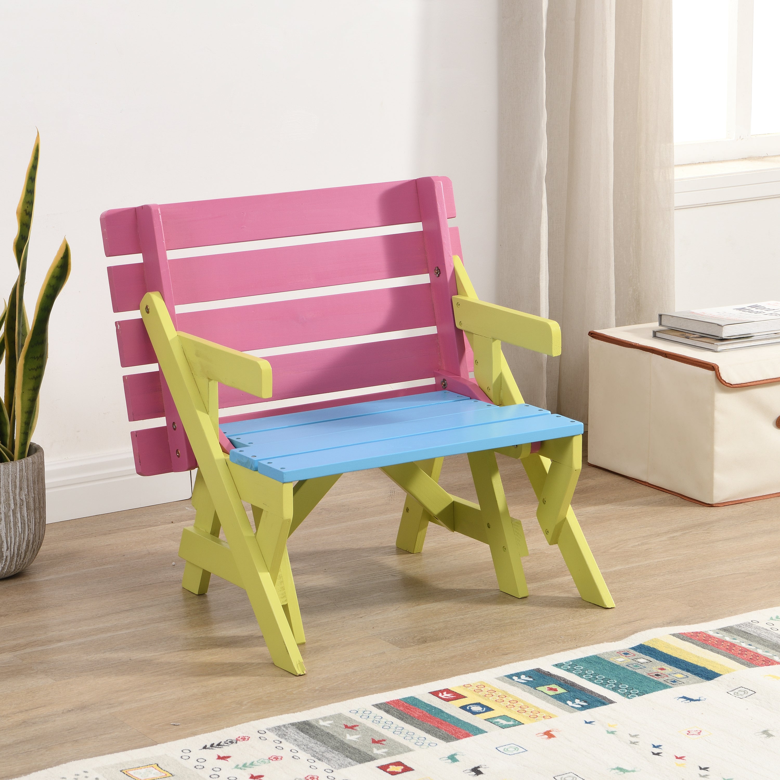 KID'S MULTI-FUNCTIONAL ARM CHAIR,TABLE+ 2 BENCHES (All-in-one)