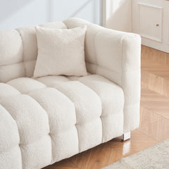 Modern 80" Beige Teddy Fleece Modular Pit Sofa with 2 Pillows for Living Room Luxurious 3-Seater Design