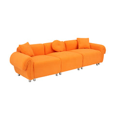 112 inch orange teddy velvet fabric, with 3 pillows, three sofa can be placed in the living room and other scenes Orange teddy velvet fabric, with 3 pillows, three sofa can be placed in the living roo