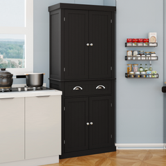 71" Kitchen Pantry Storage Cabinet , with 4 Doors, Drawer, 2 Adjustable Shelves, Freestanding Cupboard for Dining Room Living Room, Laundry-Black