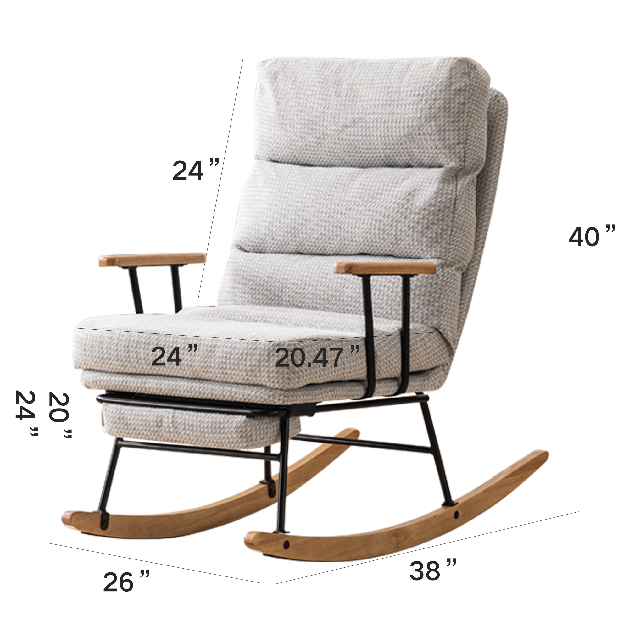 Modern Ice velvet fabric Gliding Rocking Chair with High Back, Retractable Footrest, and Adjustable Back Angle for Nursery, Living Room, and Bedroom