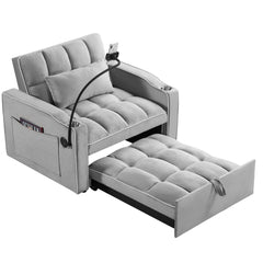 Convertible Chair Sofa Bed, Adjustable Pull-Out Design with Multi-Pockets for Living Room and Small Spaces, Gray