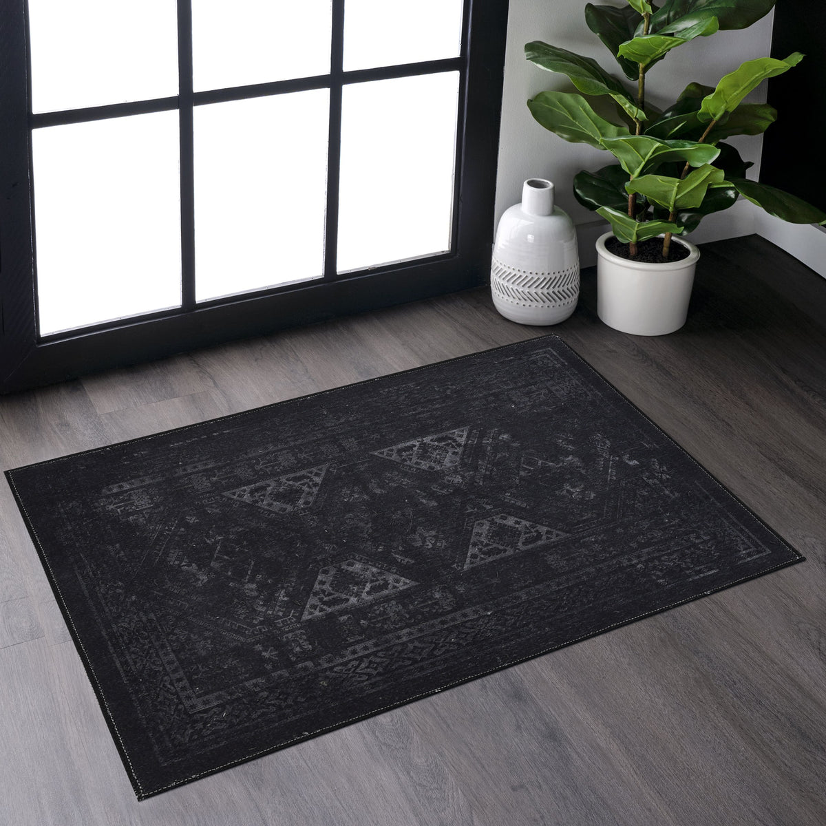 2x3 Washable Doormat Rug Black Grey Non-Slip Entryway Rug Indoor Door Mat for Kitchen Bathroom Laundry Room