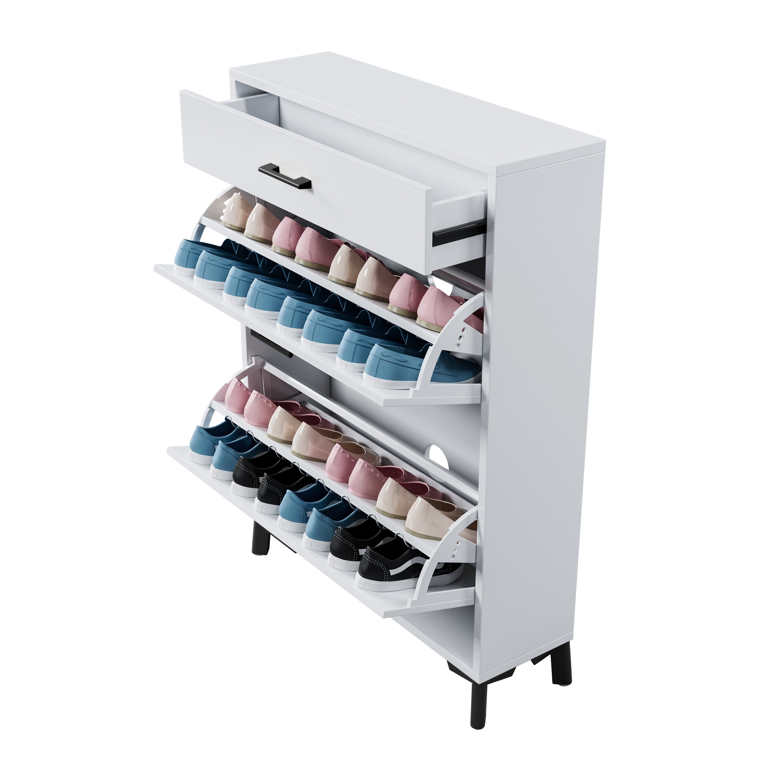 Freestanding Shoe Storage Cabinet with 2 Flip Drawers, Hidden Shoe Organizer for Entryway, Hallway, and Closet, White