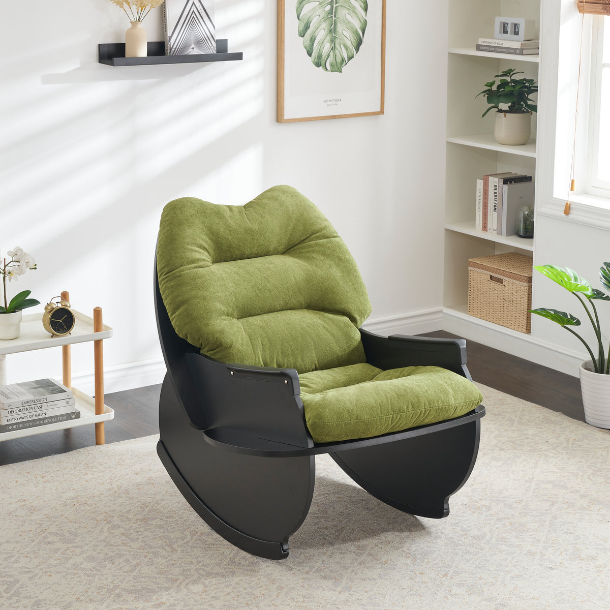 30.31 inches green Rocking chair, single seat, balcony casual comfort seat, suitable for senior children, adult lunch chair