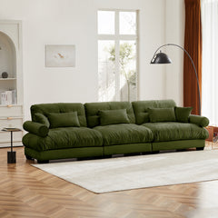 Extra-Large 3-Seater Modern Velvet Sofa, Oversized Cloud-Like Comfort with Waist and Throw Pillows, Olive green