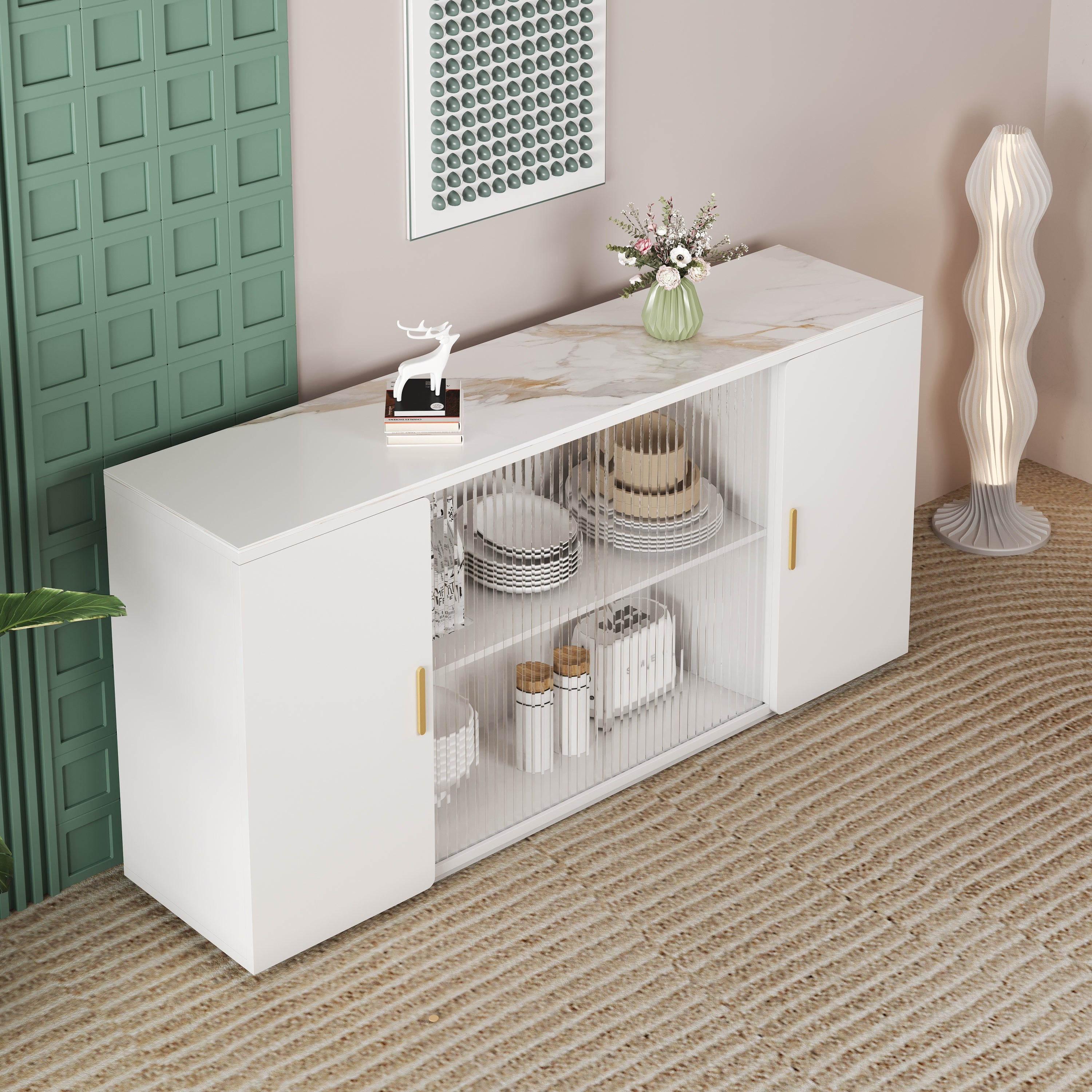 Elegant Wooden Sideboard with Glass Doors for Dust-Free Storage - Modern Buffet Perfect for Dining Room