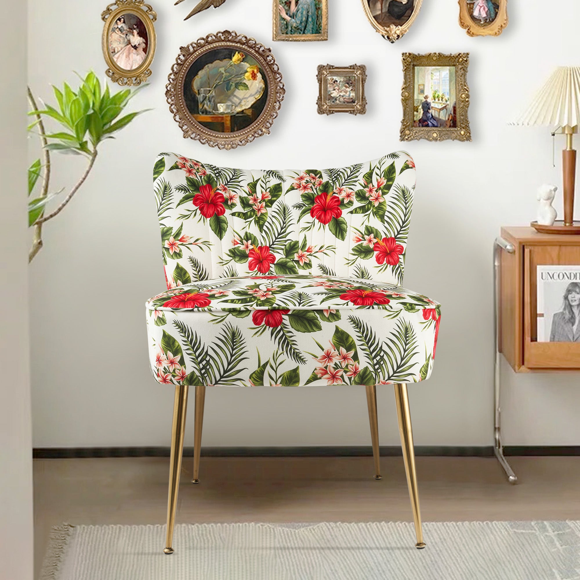 Floral print Sofa Chairs with Metal chair legs Relaxation stools for Livingroom FU01033