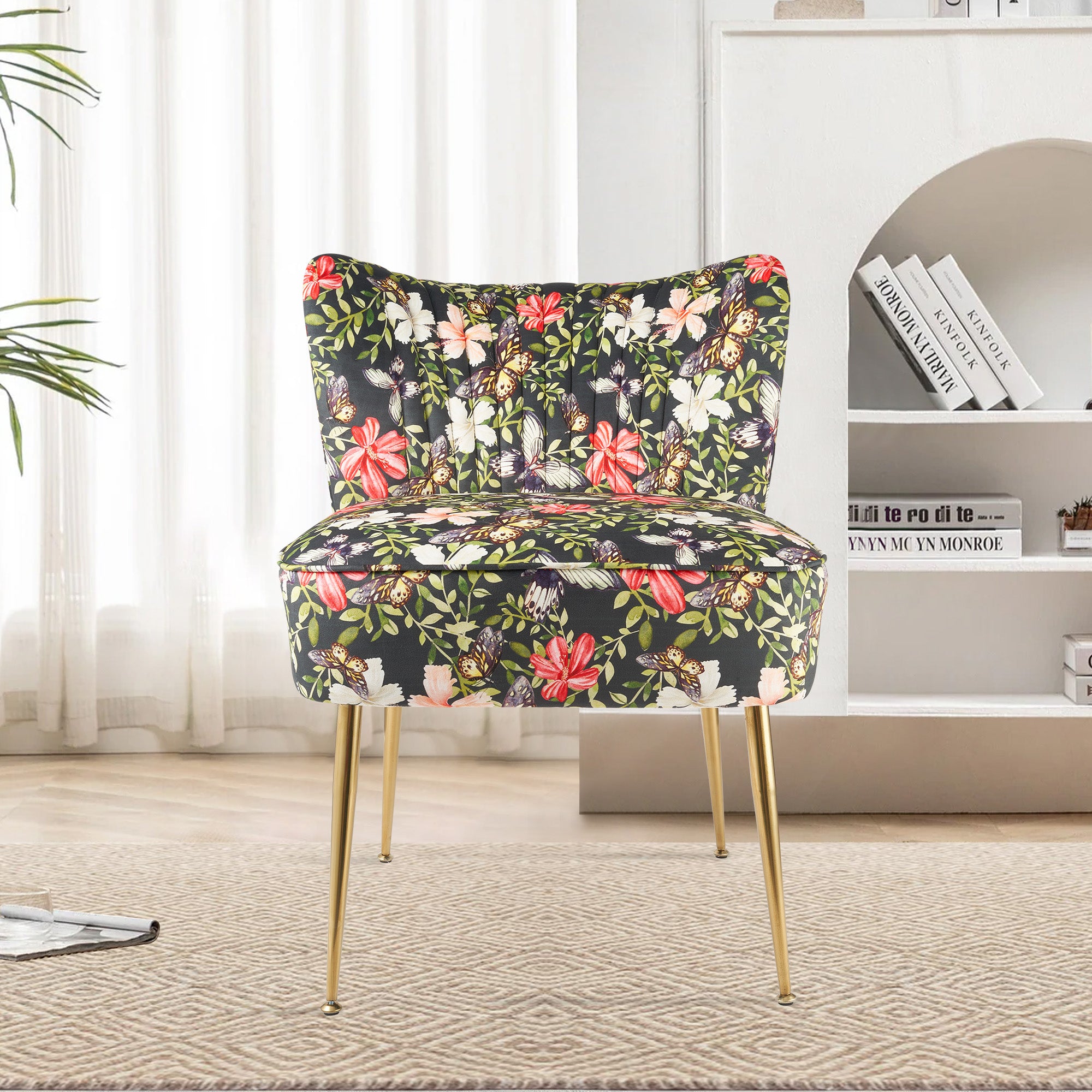 Floral print Sofa Chairs with Metal chair legs Relaxation stools for Livingroom FU01033