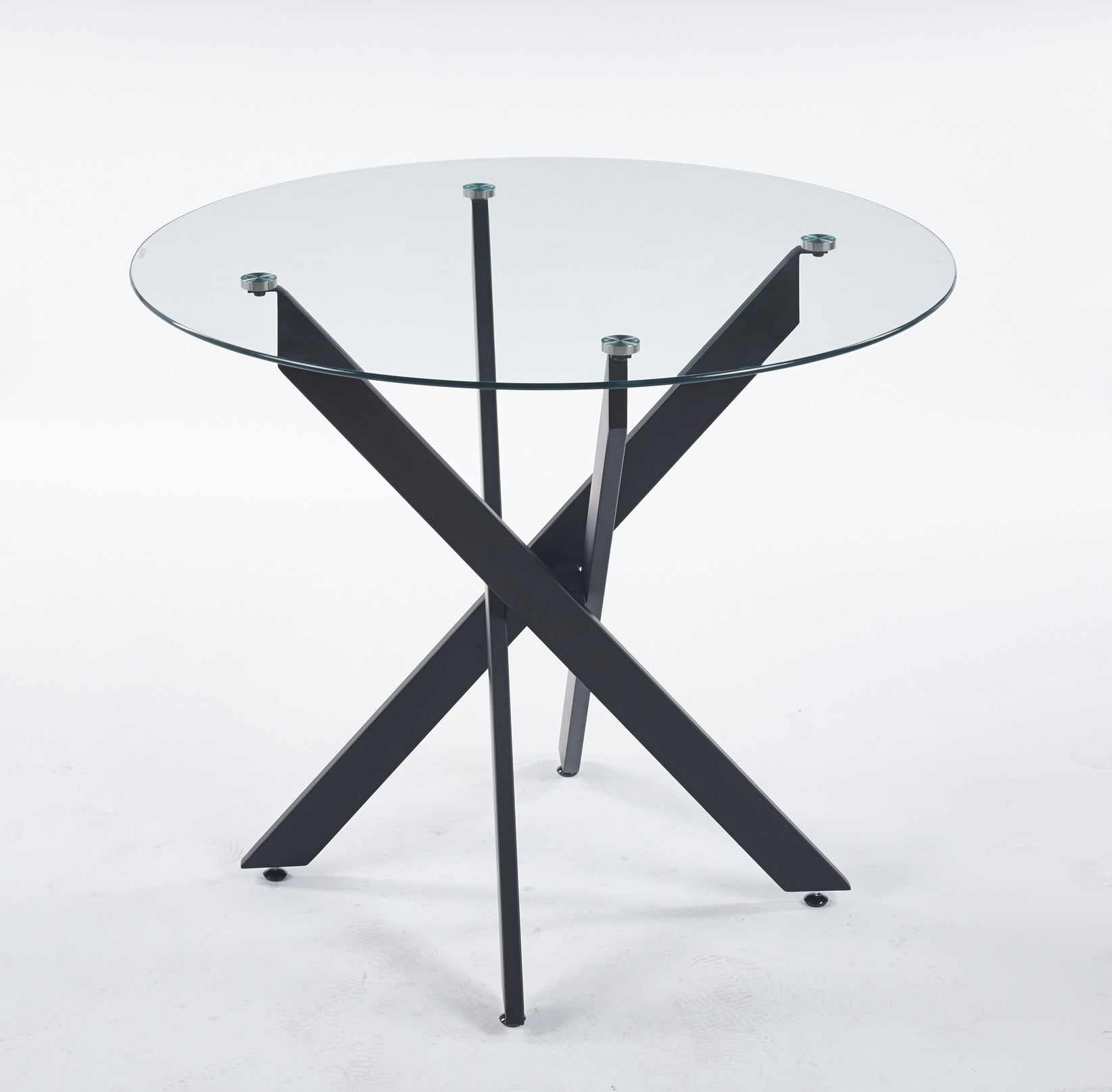 Black Dining Table with cross metal leg and tempered glass,Modern Space Saving Kitchen Table for Living Room