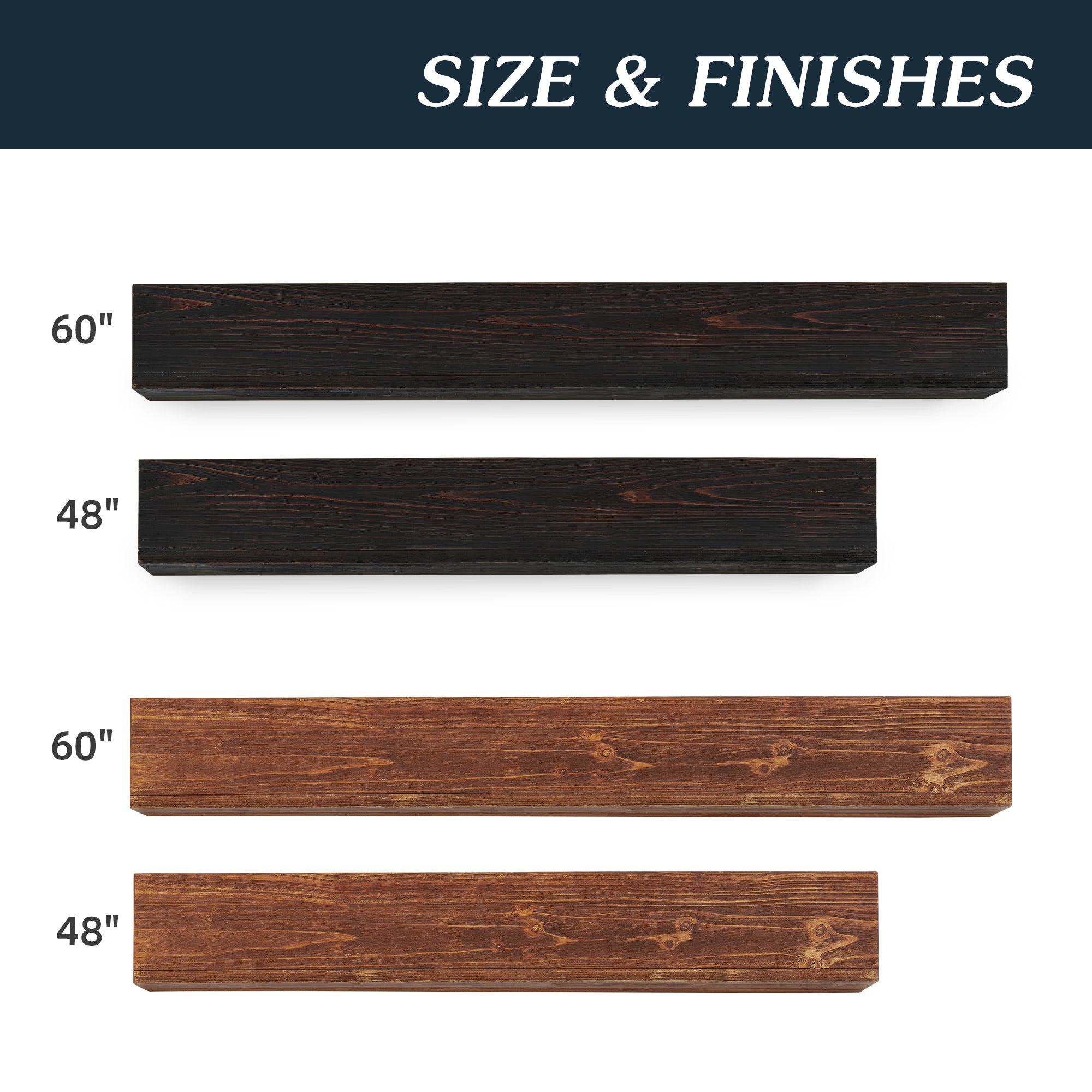48" Rustic Wood Floating Fireplace Mantel Shelf – Wall-Mounted Home Decor