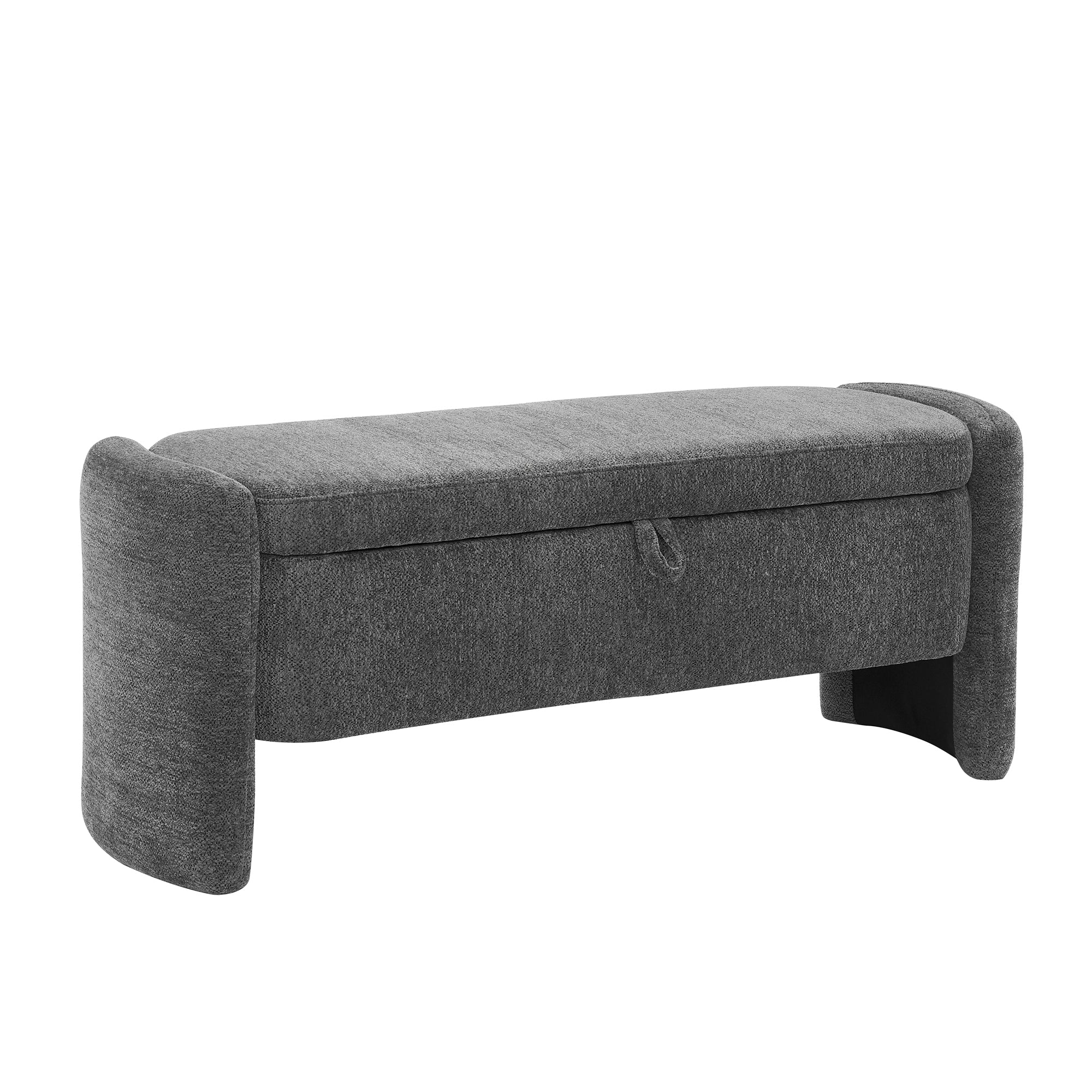 Oval Chenille Storage Ottoman Bench with Large Storage Space for Bedroom, Gray