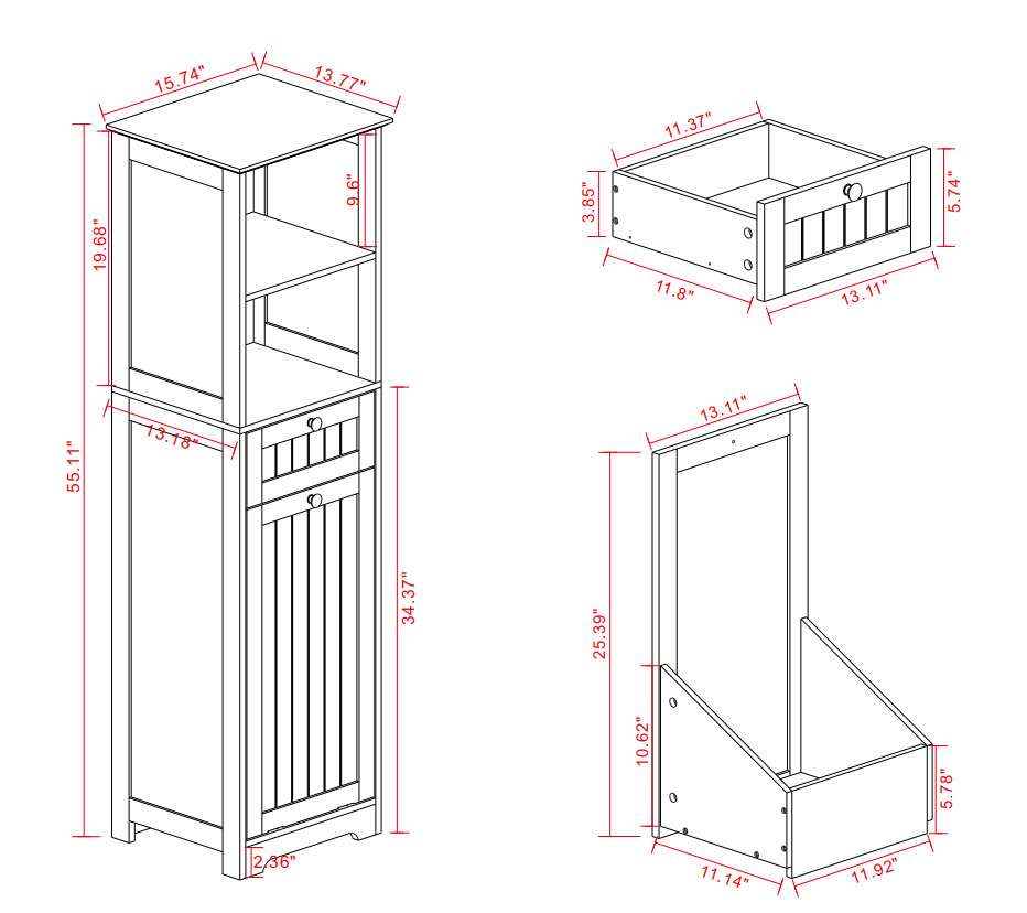 One-Compartment One-Drawer Tilt-Out Laundry Sorter Cabinet - White