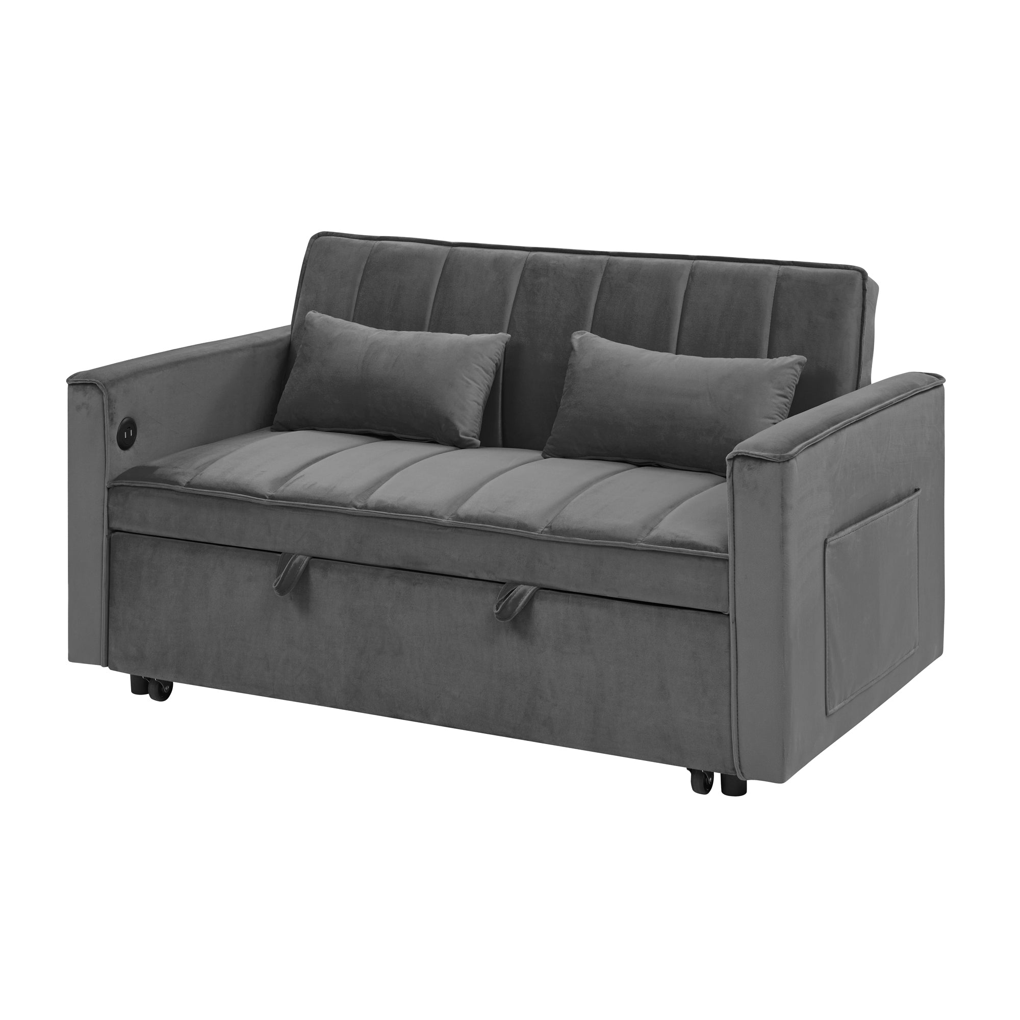 54.33" Modern Foldable Velvet Sofa Bed, Adjustable Back, Pull-Out Design, 3 Length Options, GRAY