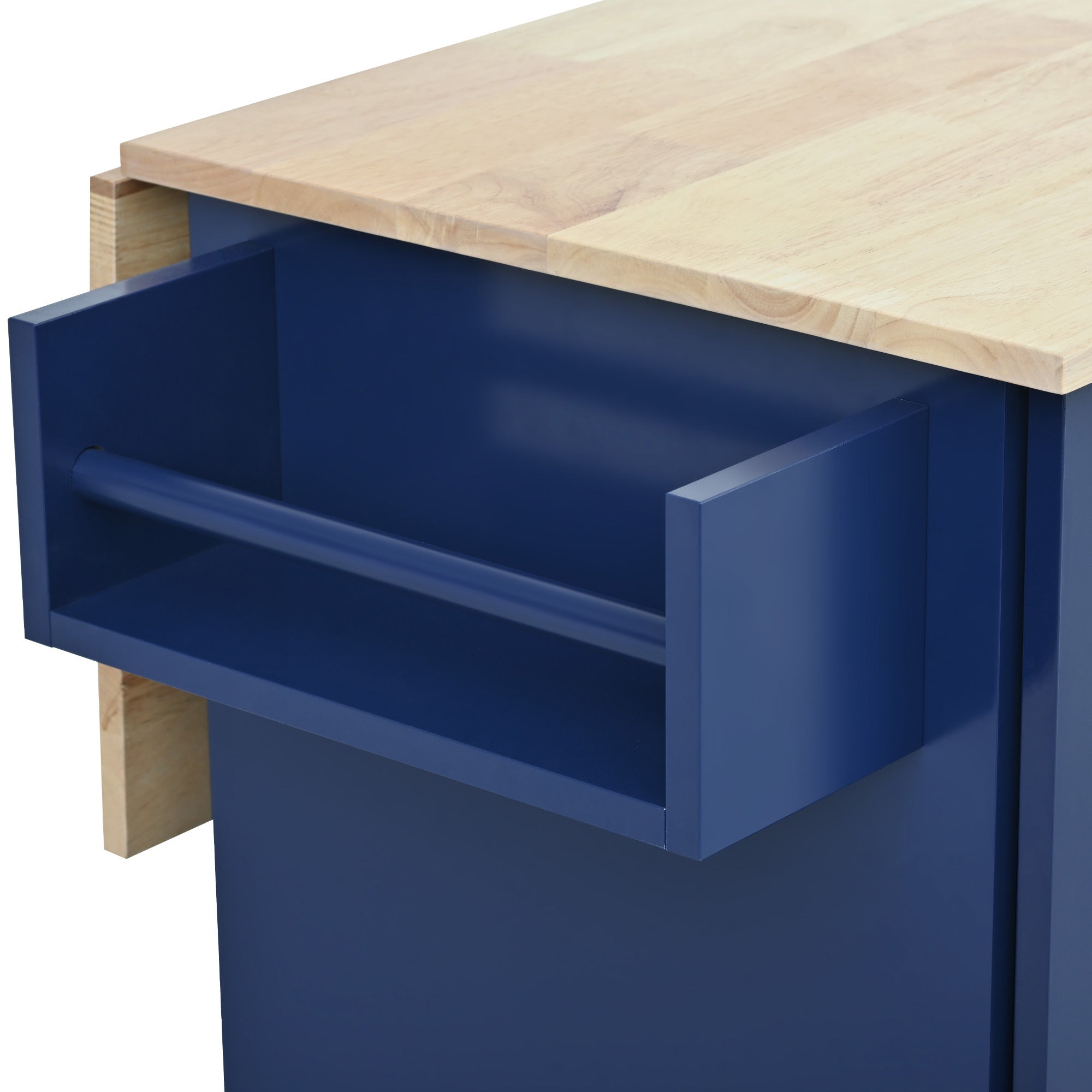 52.7" Rolling Mobile Kitchen Island with Drop Leaf - Solid Wood Top, Locking Wheels & Storage Cabinet, Dark blue