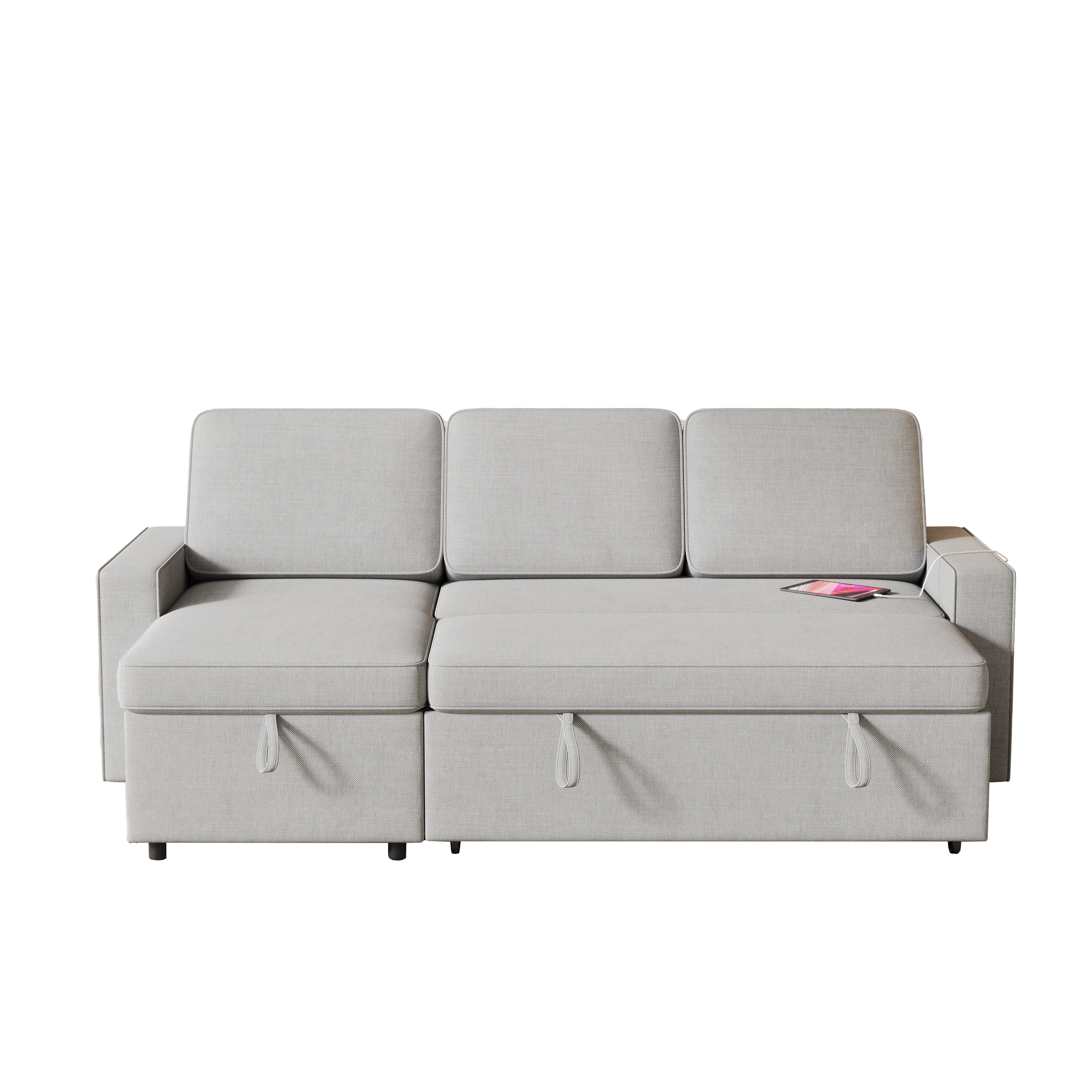 85.8" Pull Out Sleeper Sofa L-Shaped Couch Convertible Sofa Bed with Storage Chaise And Storage Racks,With USB Port And T-pyce Port