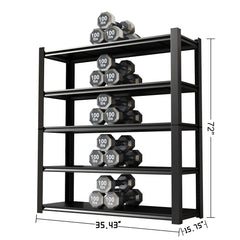 15.75 Inches Wide Black Metal Shelves, with 5 Removable Dividers, Large Capacity, Strong Load Bearing, Suitable for Garage, Kitchen and Office.