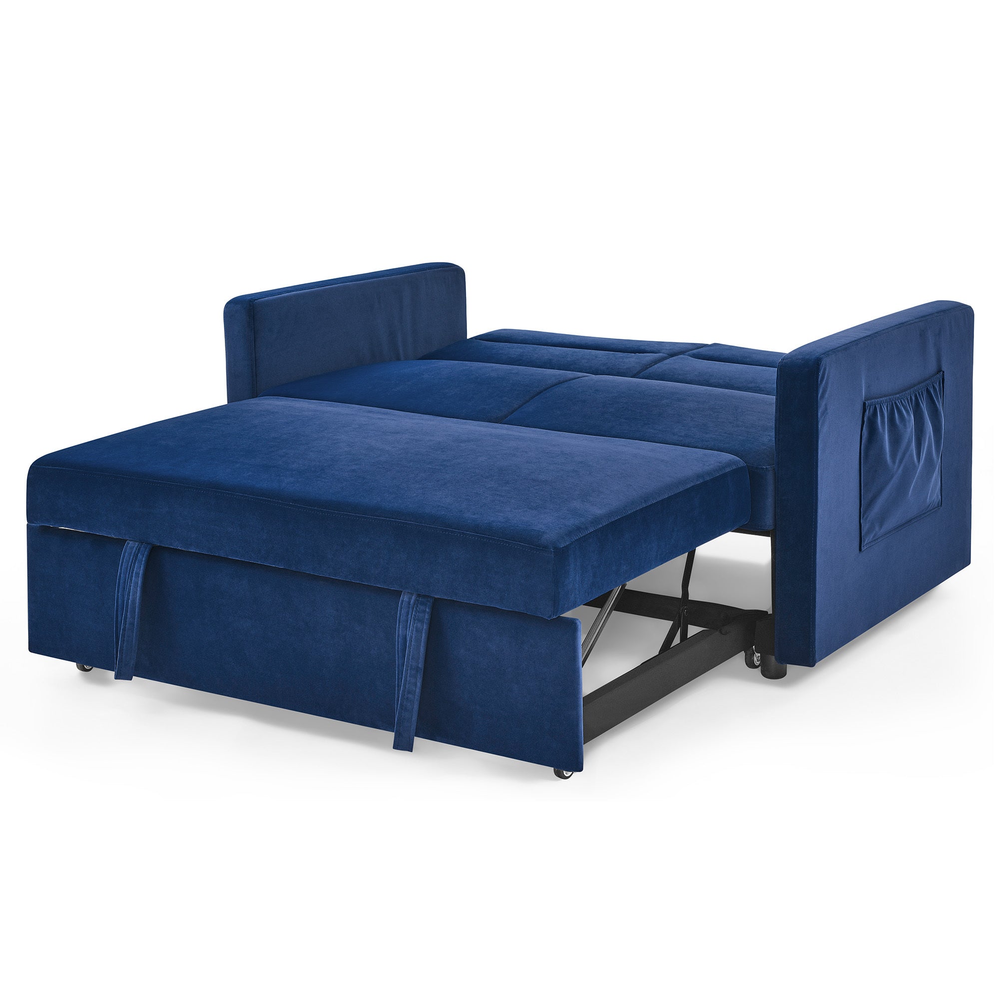 Loveseats Sofa Bed with Pull-out Bed,Adjsutable Back and Two Arm Pocket,Blue (54.5"x33"x31.5")