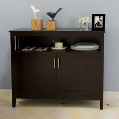 40" Brown MDF Sideboard with Doors for Storage - Ideal Buffet Design for Dining Room