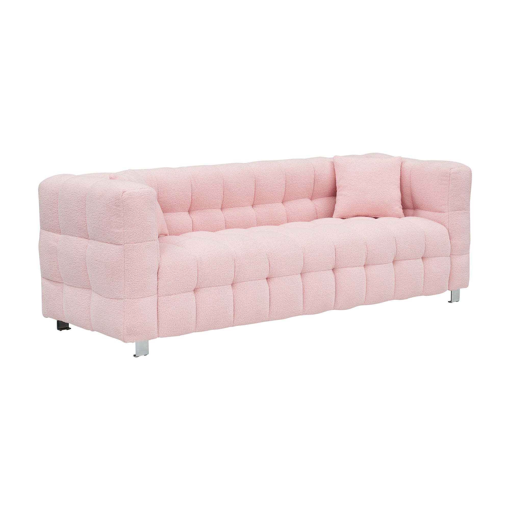 3-Seater Pink Modular Pit Sofa in Teddy Fleece with 2 Pillows for Living Room