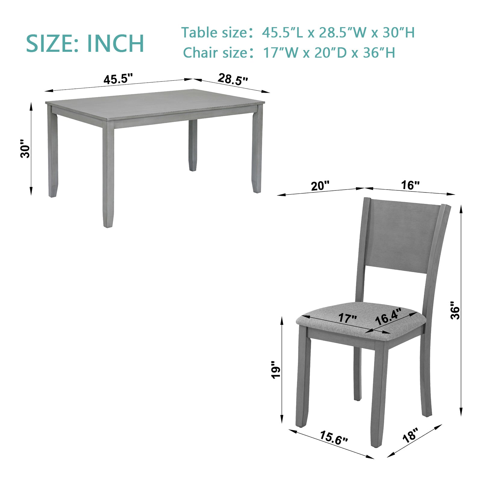 5 Piece Modern Dining Set, Rectangular Wooden Dining Table with 4 Upholstered Chairs for Kitchen, Dining Room, Gray