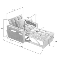 Convertible Chair Sofa Bed, Adjustable Pull-Out Design with Multi-Pockets for Living Room and Small Spaces, Black