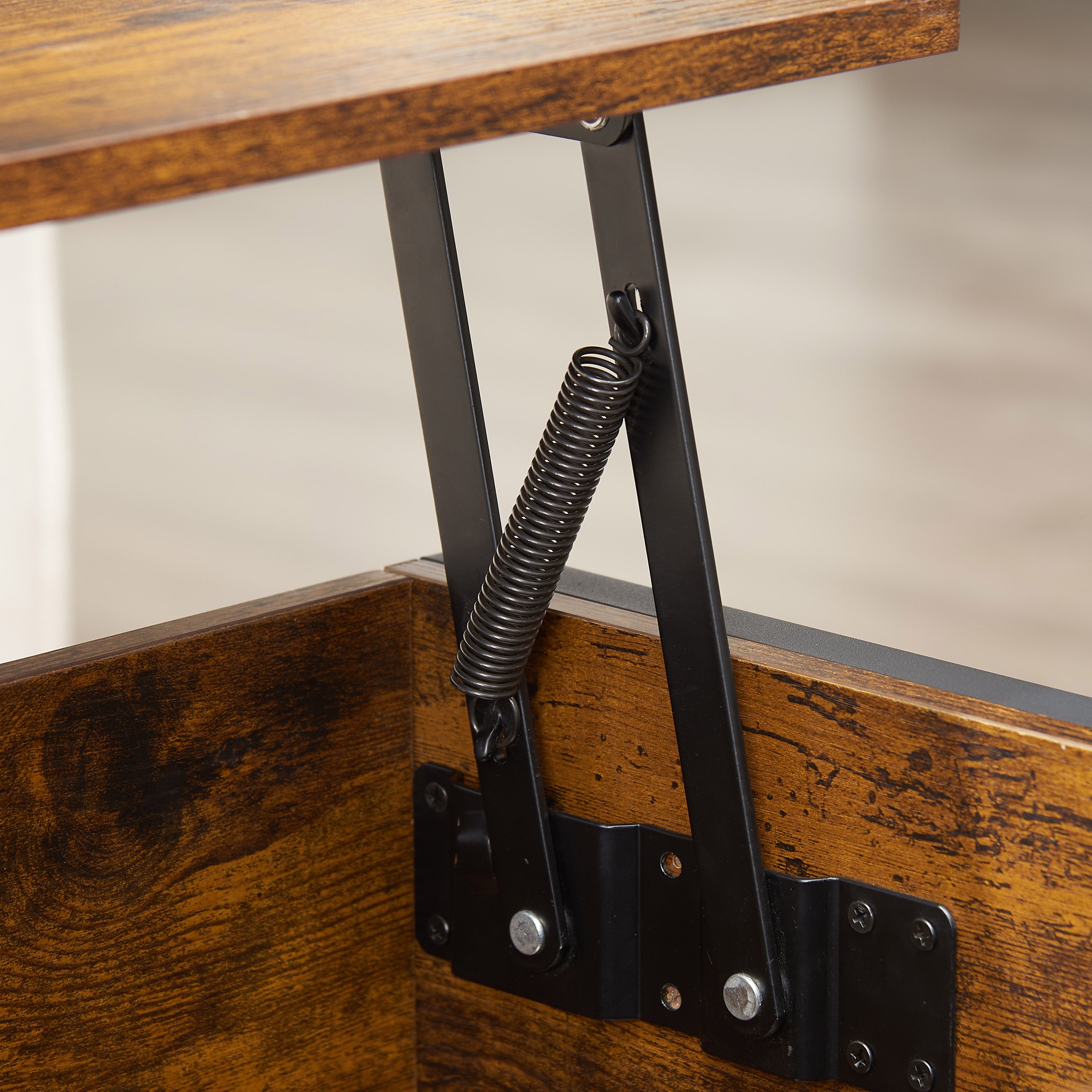 Lift-Top Coffee Table with Hidden Storage, Rustic Brown