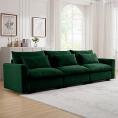 3 Seater Deep Seat Couches for Living Room, Wide and Deep Seat Comfy Living Roo Sofas with 3 Waist Pillows, Green Corduroy