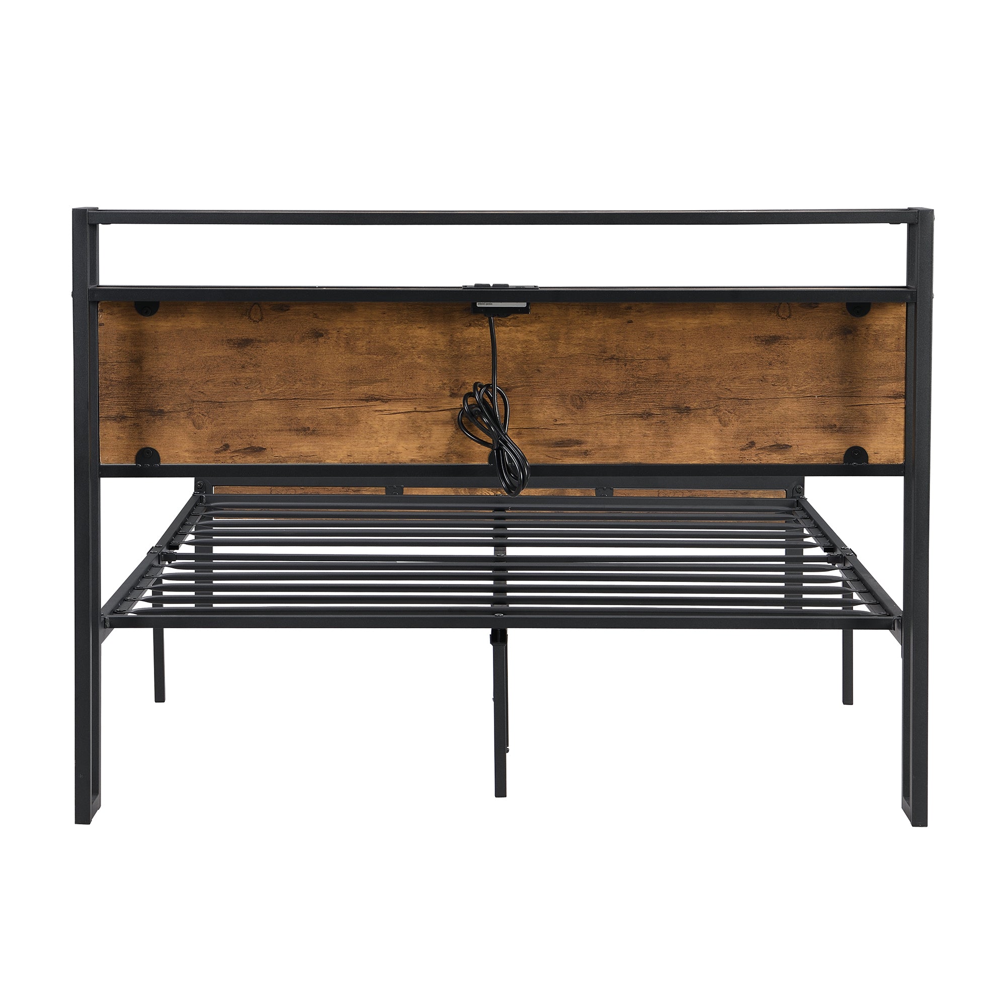 Queen Size  Metal Platform Bed Frame with Wooden Headboard and Footboard with USB LINER, No Box Spring Needed, Large Under Bed Storage, Easy Assemble