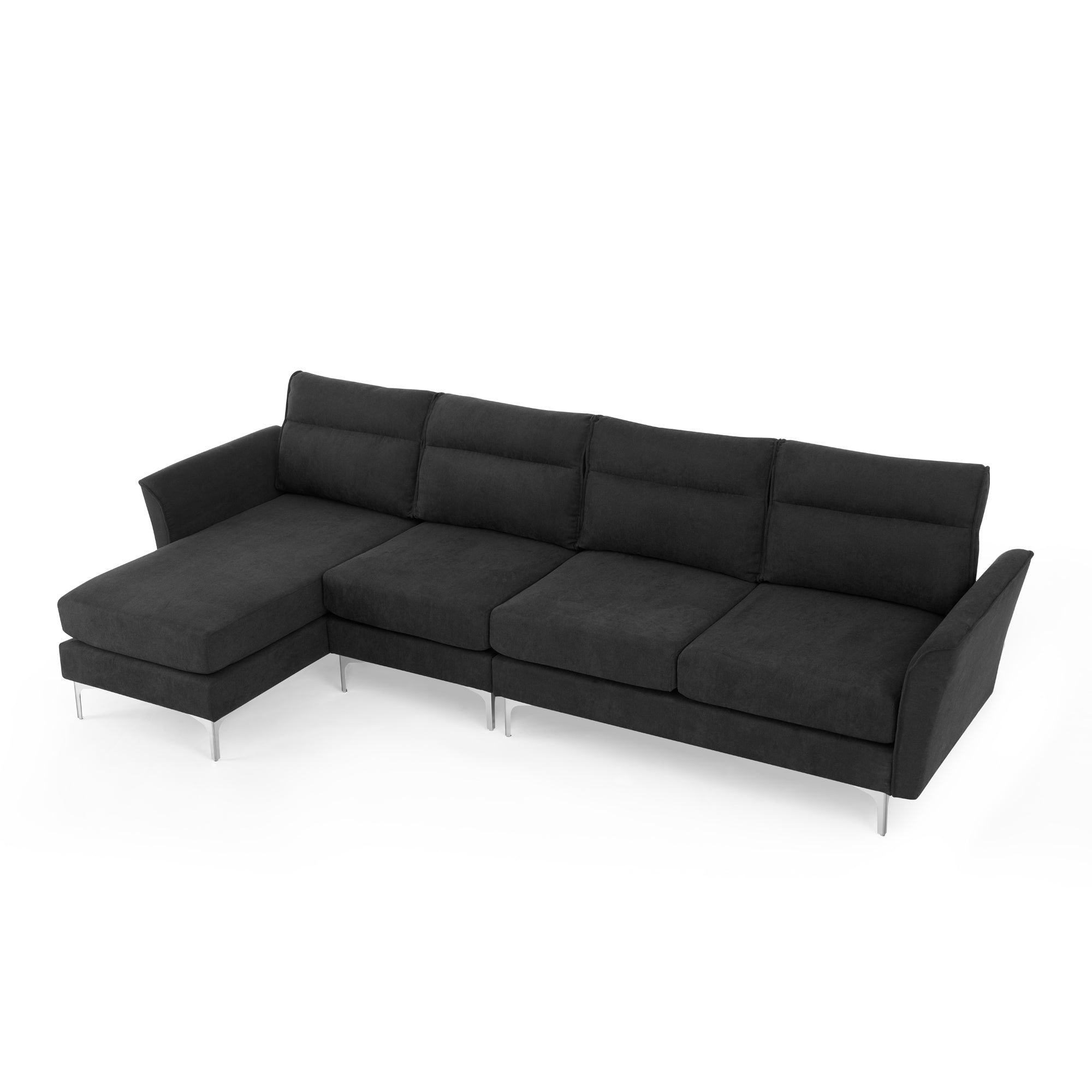 Modern Sofa 3-Seat Couch with Stainless Steel Trim and Metal Legs for Living Room,New package compression sofa technology,black