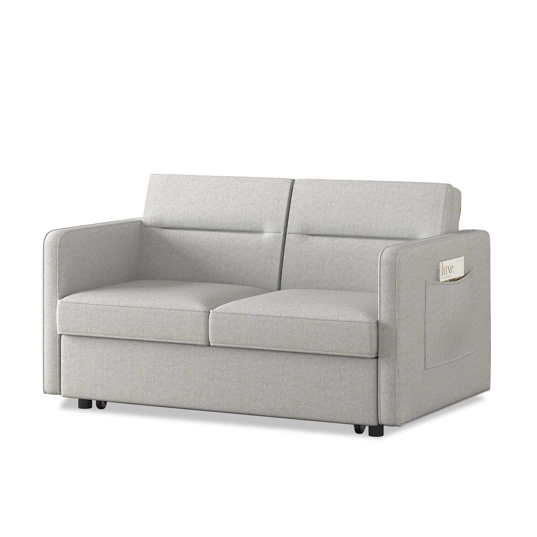 Loveseats Sofa Bed with Pull-out Bed,Adjsutable Back and Two Arm Pocket-Light grey(54.5"x33"x31.5")