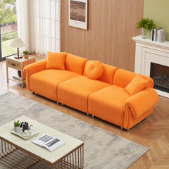 112 inch orange teddy velvet fabric, with 3 pillows, three sofa can be placed in the living room and other scenes Orange teddy velvet fabric, with 3 pillows, three sofa can be placed in the living roo