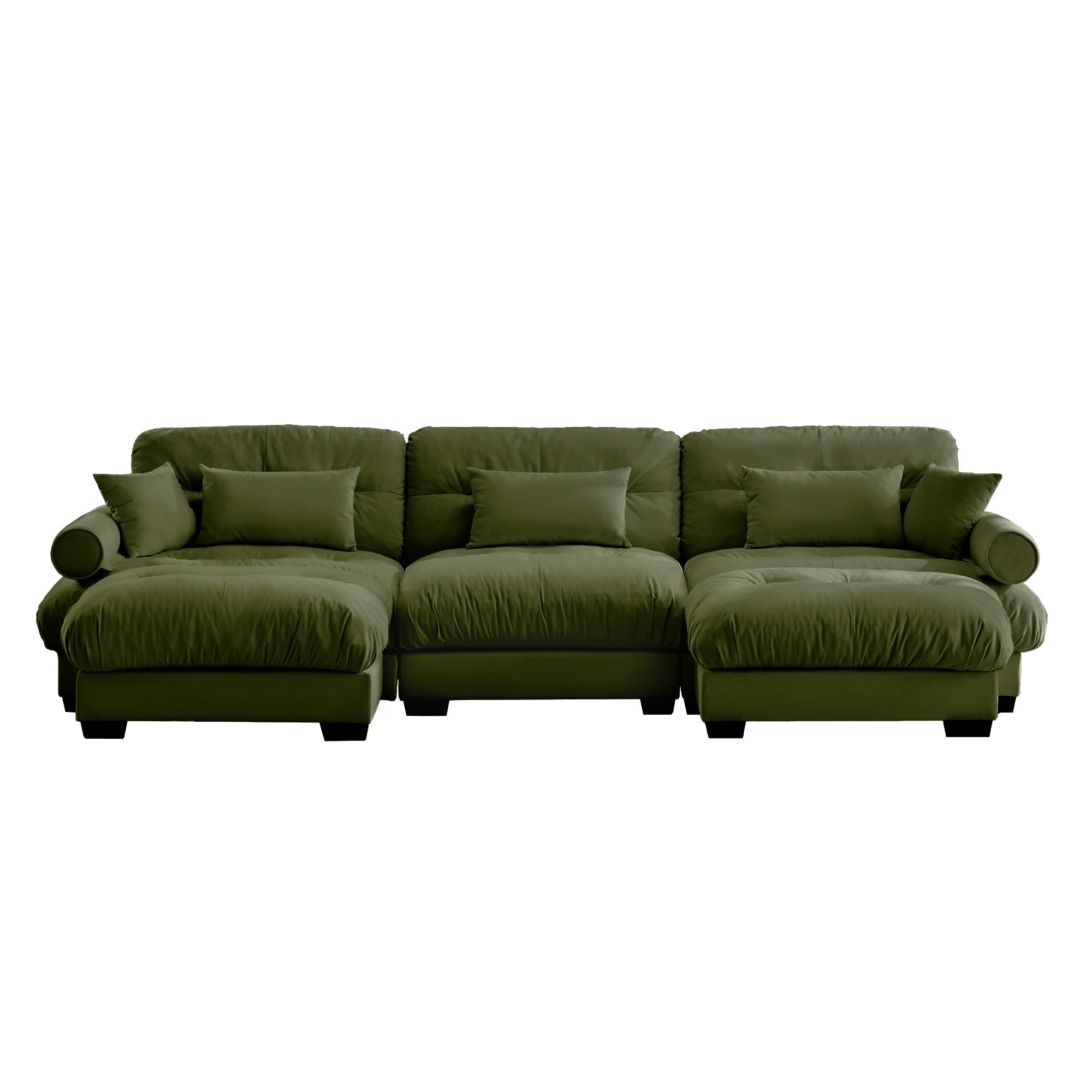 U-Shaped Modular Sectional Sofa with Movable Ottomans, Modern 3-Seater Corner Couch with Pillows and Bolstered Armrests, Olive green