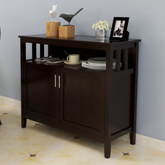 40" Brown MDF Sideboard with Doors for Storage - Ideal Buffet Design for Dining Room