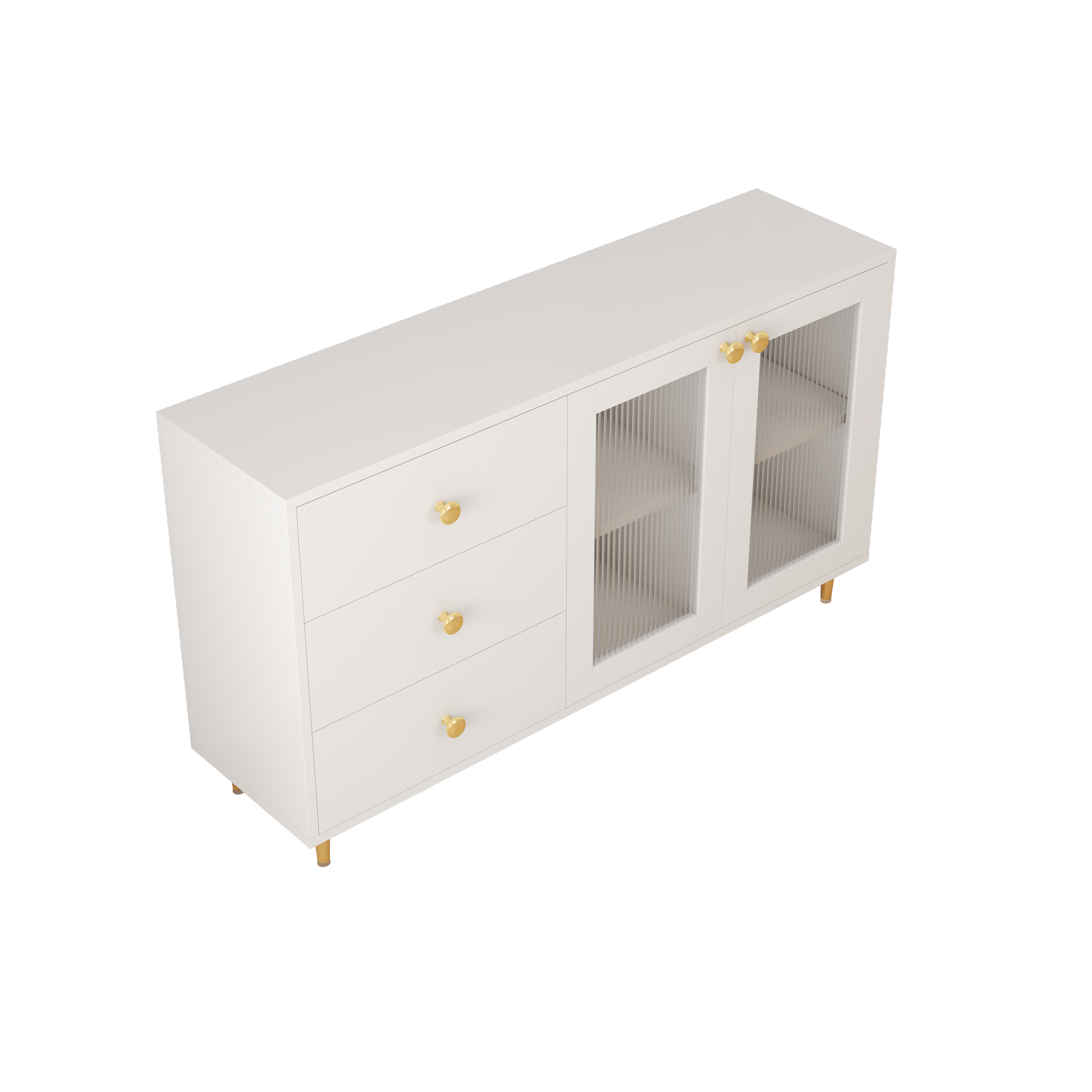 Minimalist White Sideboard with Glass Doors & Drawers for Storage - Modern Buffet for Dining Room