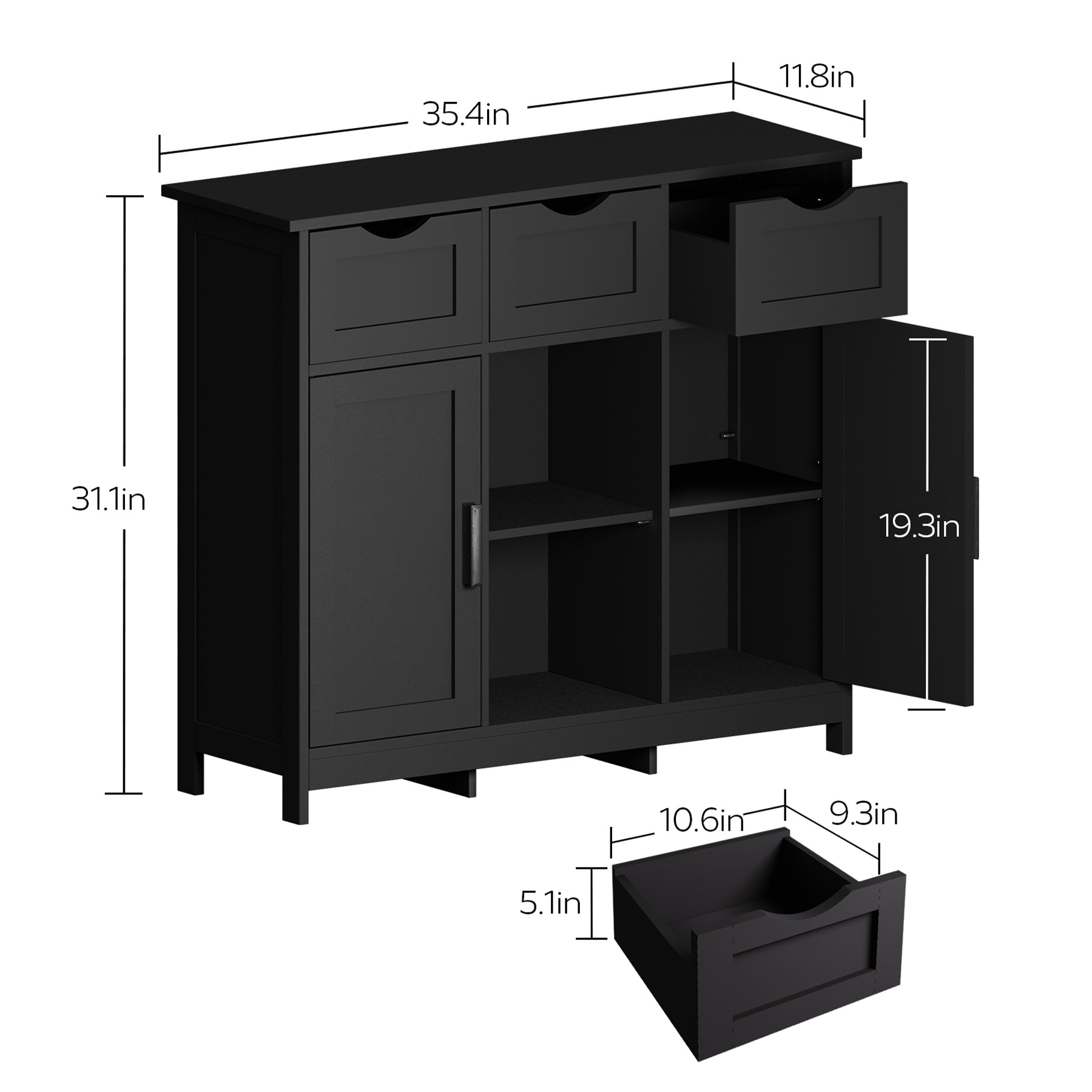 Storage Cabinets,Wooden Floor Cabinet,with Drawers and Shelves Storage Cabinets,Accent Cabinet for Living Room,Bedroom,Bathroom Furniture Home Decor(Black)