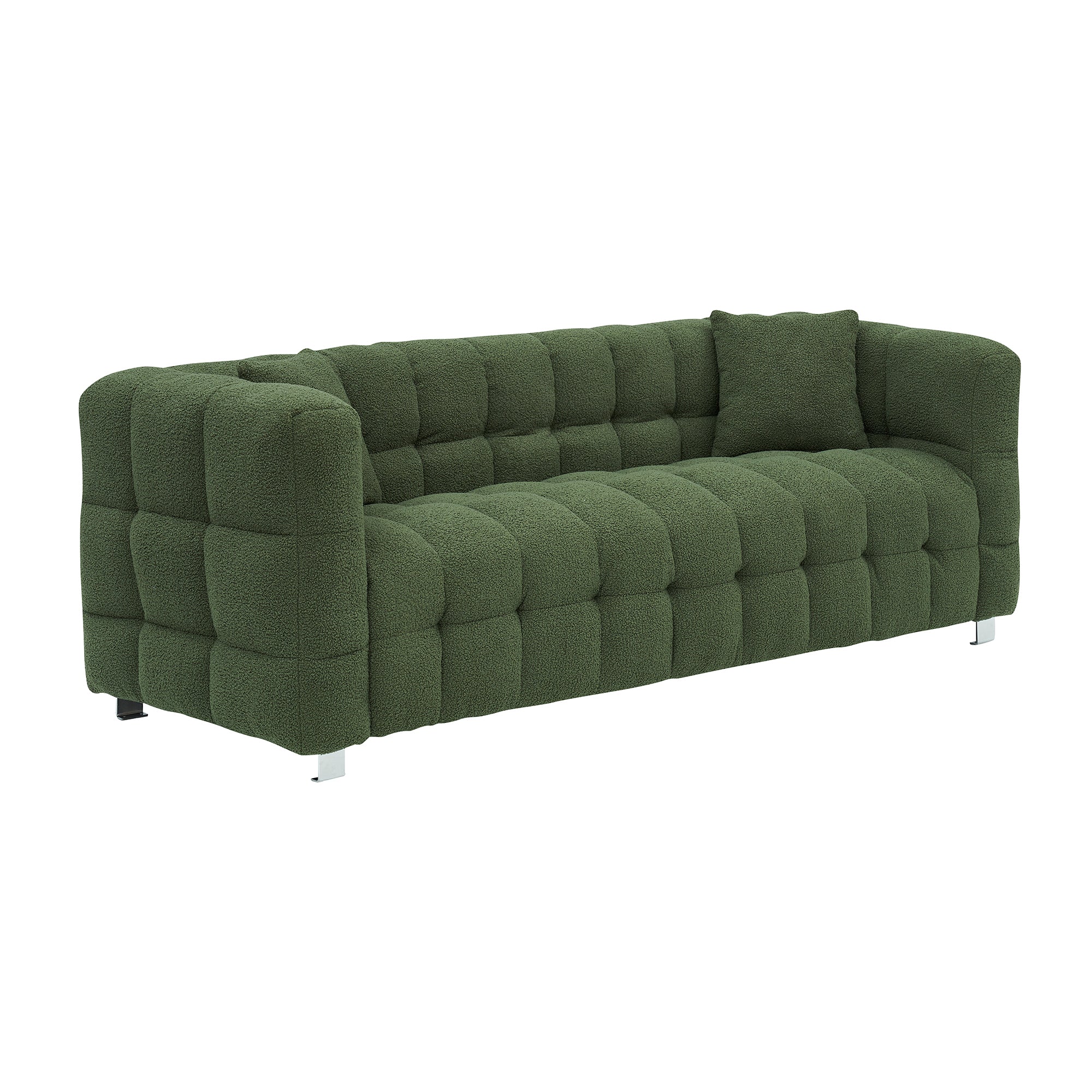 3-Seater Green Teddy Fleece Modular Pit Sofa with 2 Pillows for Living Room