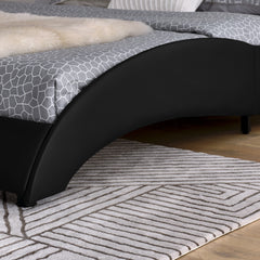 Queen Bed Frame Modern Faux Leather Upholstered Platform Bed Frame with and Headboard Wave Like Curve Low Profile Bed Frame,Wood Slats Support,Easy Assembly,Black