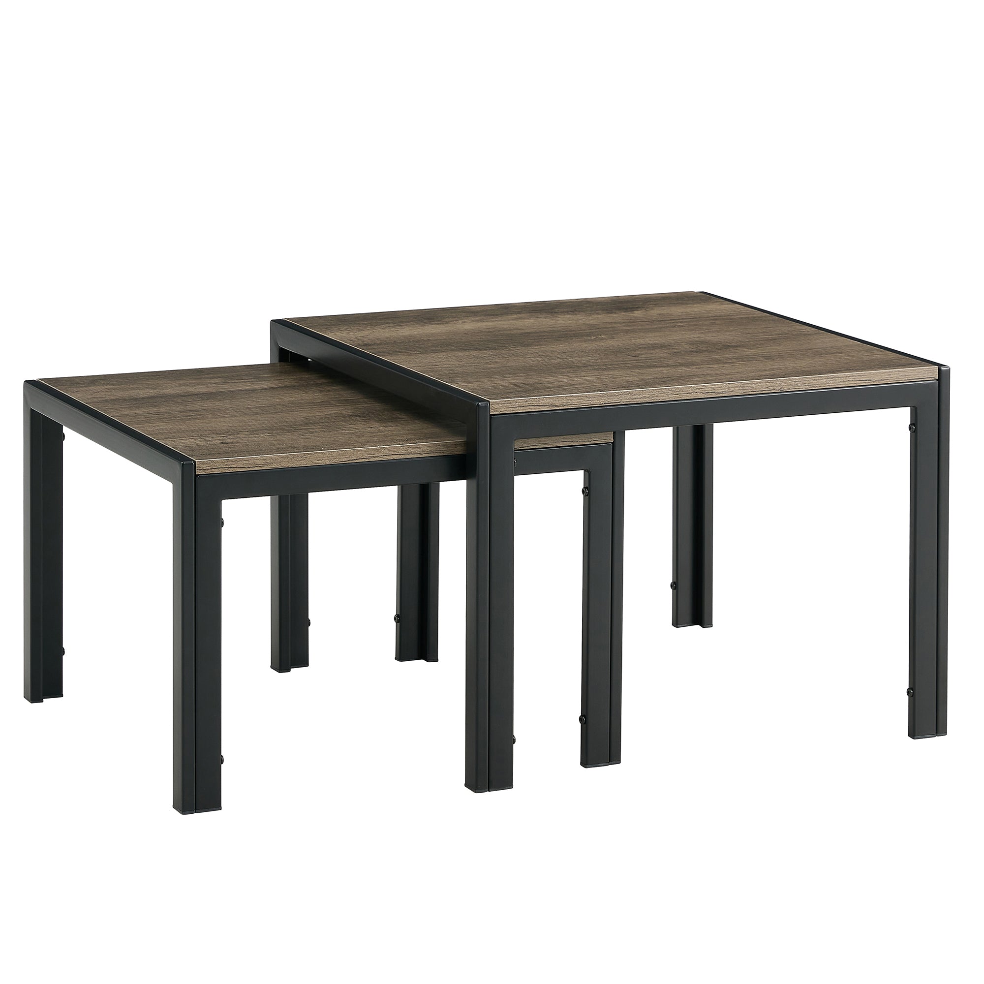 Nesting Coffee Table Set of 2, Square Modern Stacking Table with Wood Finish for Living Room, Oak Grey