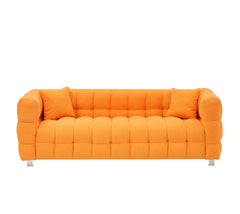 80" Orange Teddy Fleece Modular Pit Sofa with 2 Pillows for Living Room Luxurious 3-Seater Design