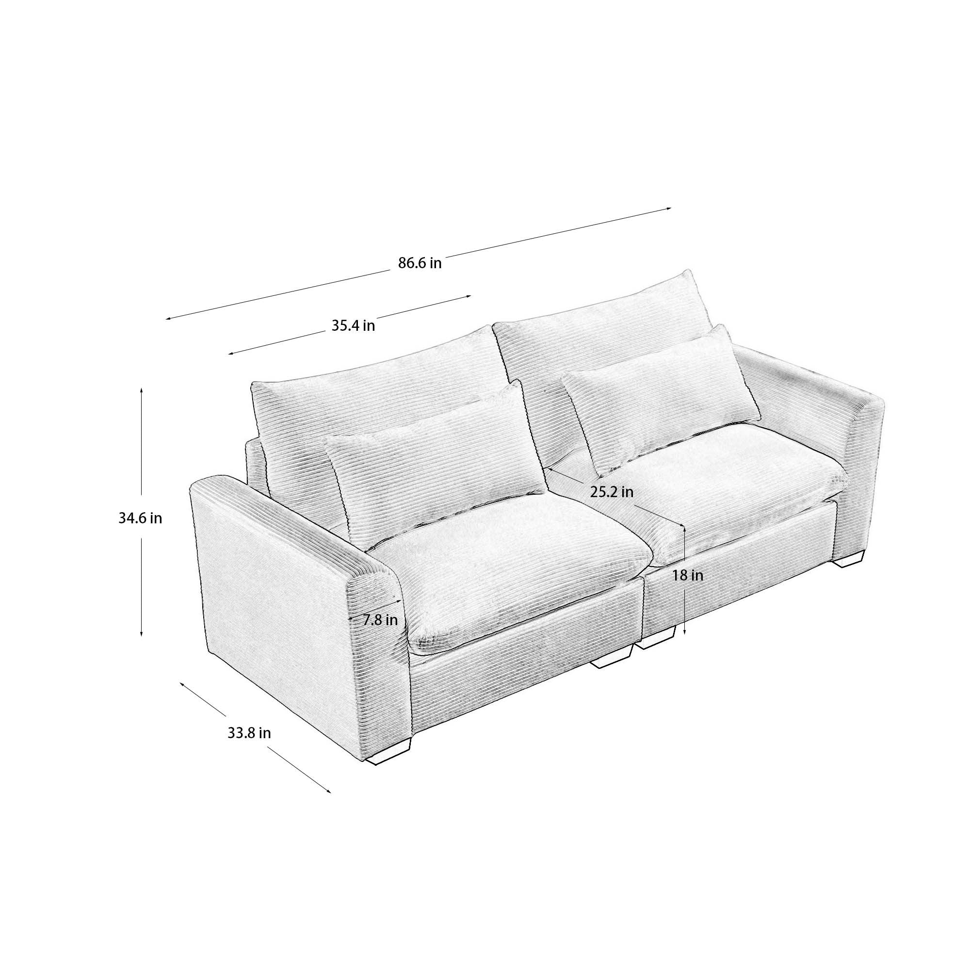 Beige Corduroy Sofa Couch, Deep Seat Couches for Modern Living Room/Apartment/Office