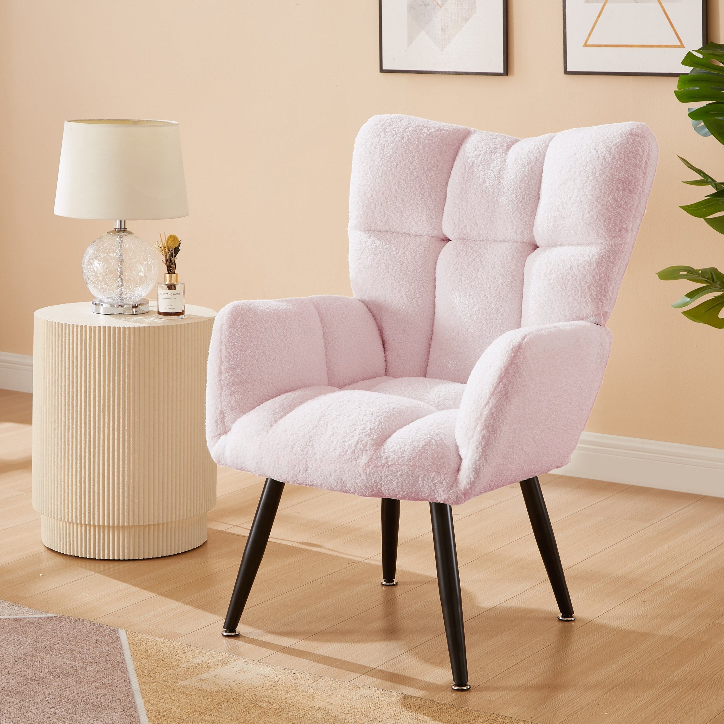 Modern Single Sofa Armchair with High Backrest Comfy Reading Chair for Small Spaces/Living Room/Bedroom/Apartment (COLOR:PINK)