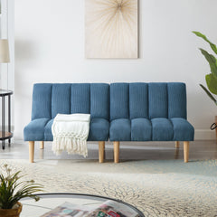 Corduroy fabric, wooden legs convertible sofa bed (Color:Blue)