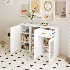 Modern White Buffet with Storage Doors & Drawer Sideboard for Kitchen