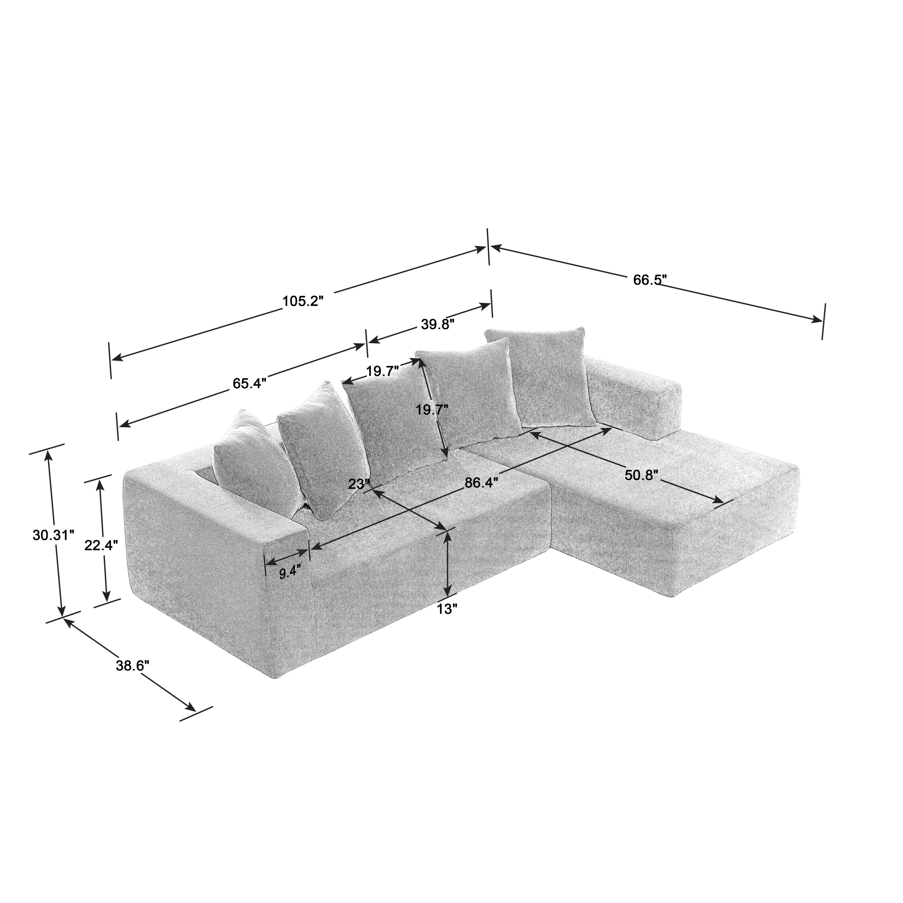 Chenille L-Shaped Sectional Sofa Set,Minimalist Style Modular Sectional Sofa, Luxury Chenille Fabric Cloud Couch for Living Room