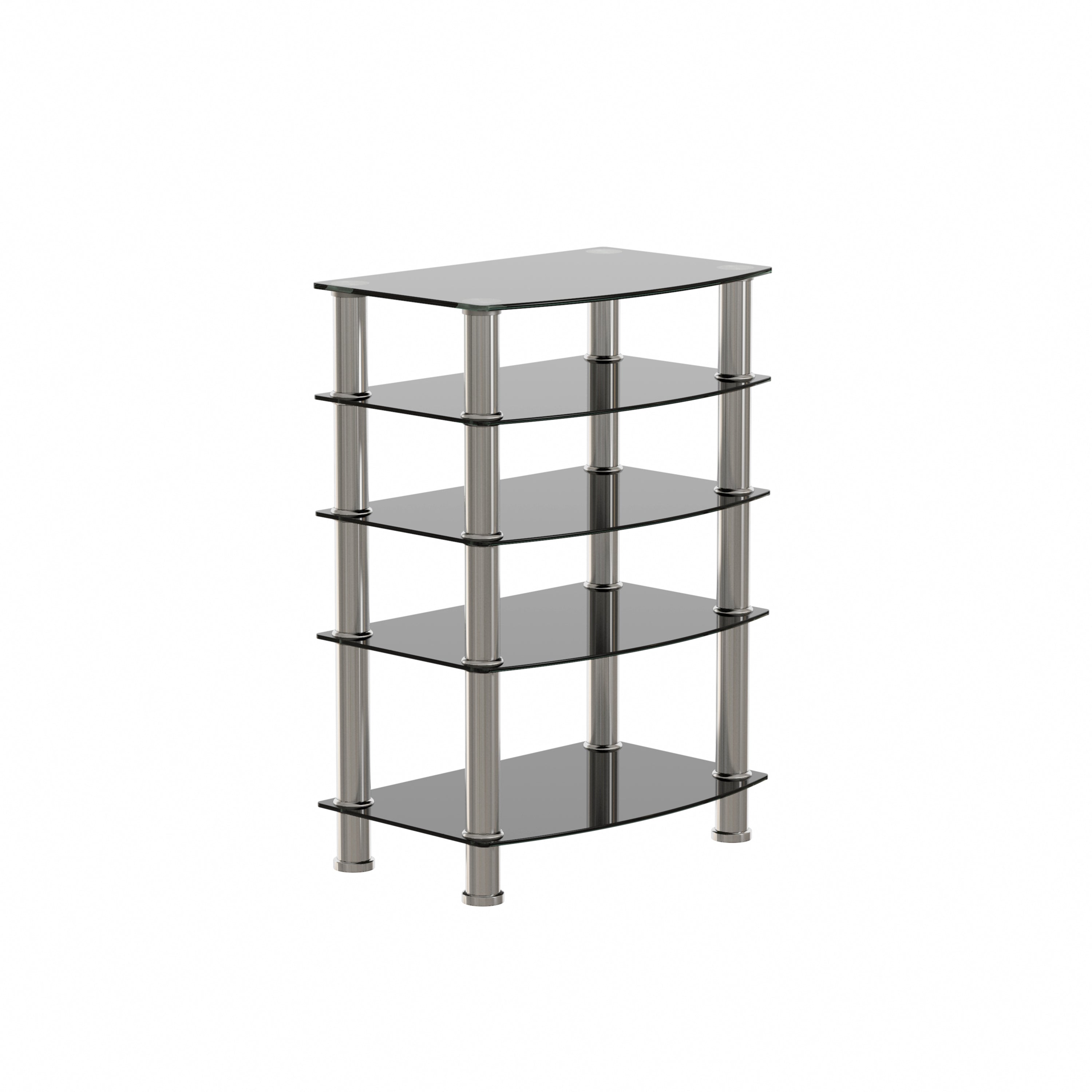 5-Tier  Tempered Glass Side Table Stainless Steel Frame  End Table for Living Room, Bedroom, Black