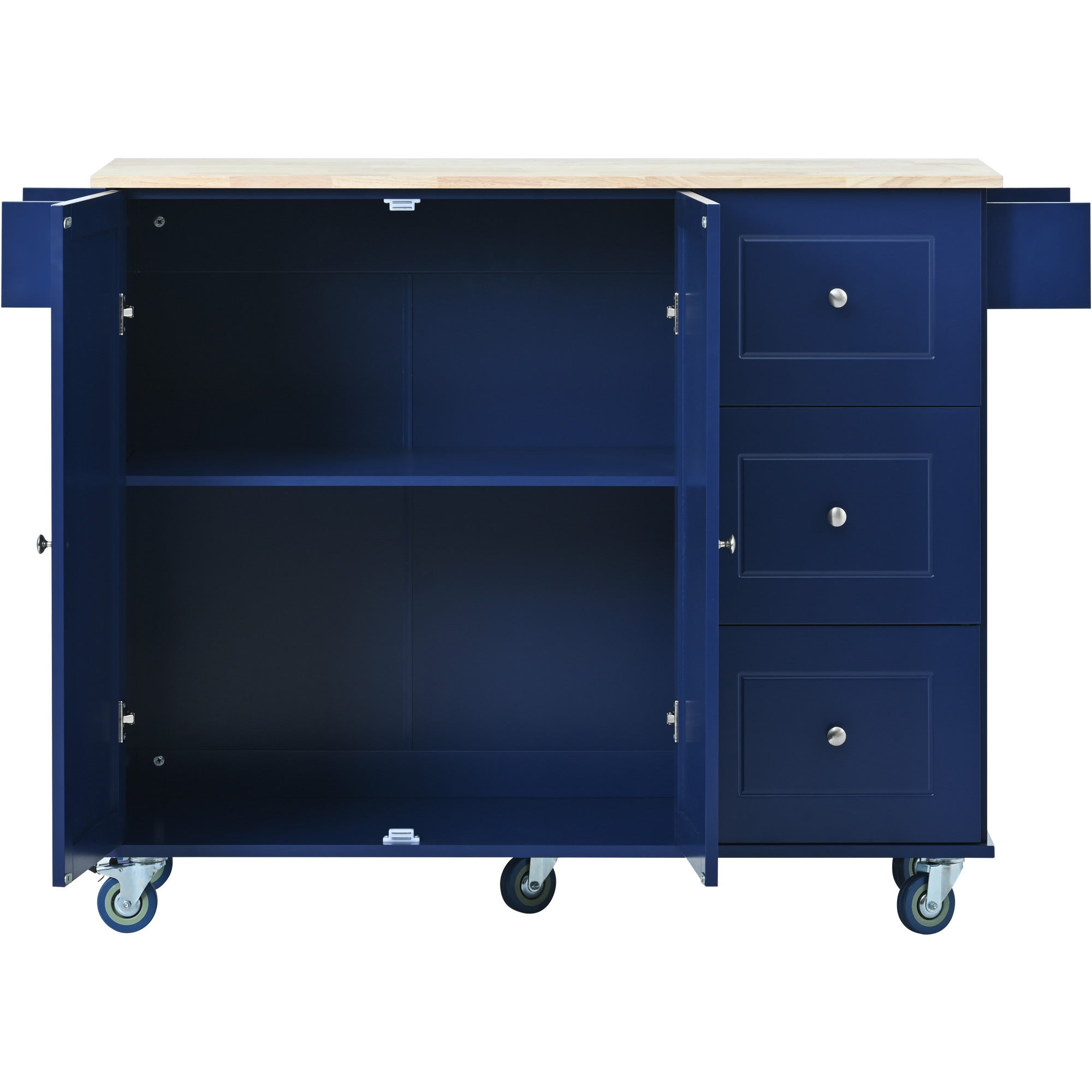 52.7" Rolling Mobile Kitchen Island with Drop Leaf - Solid Wood Top, Locking Wheels & Storage Cabinet, Dark blue